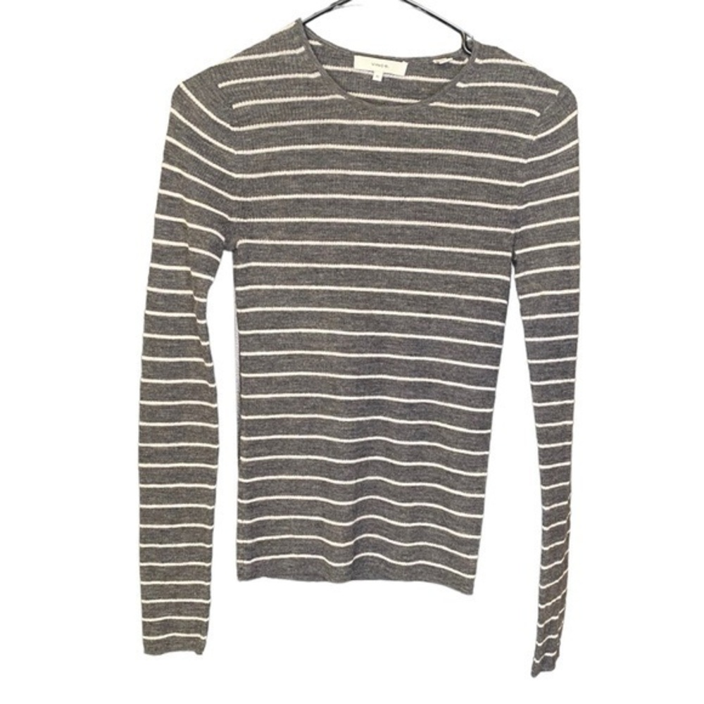 Vince. Thin long sleeve sweater gray striped lightweight 100% wool x small